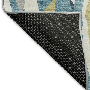 HomeRoots 5' Coastal Teal Blue Yellow Ivory Striped Washable Area Rug - Durable Indoor Outdoor Design for Any Space 659641
