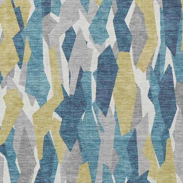 HomeRoots 8' X 10' Stylish Striped Teal, Blue, Yellow Area Rug - Washable, Indoor/Outdoor, Easy-Care Flooring Solution 659643
