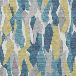 HomeRoots 9' X 12' Striped Area Rug in Teal, Blue, Yellow & Ivory - Washable, Durable for Indoor & Outdoor Use 659644