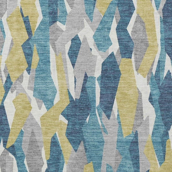 HomeRoots 9' X 12' Striped Area Rug in Teal, Blue, Yellow & Ivory - Washable, Durable for Indoor & Outdoor Use 659644