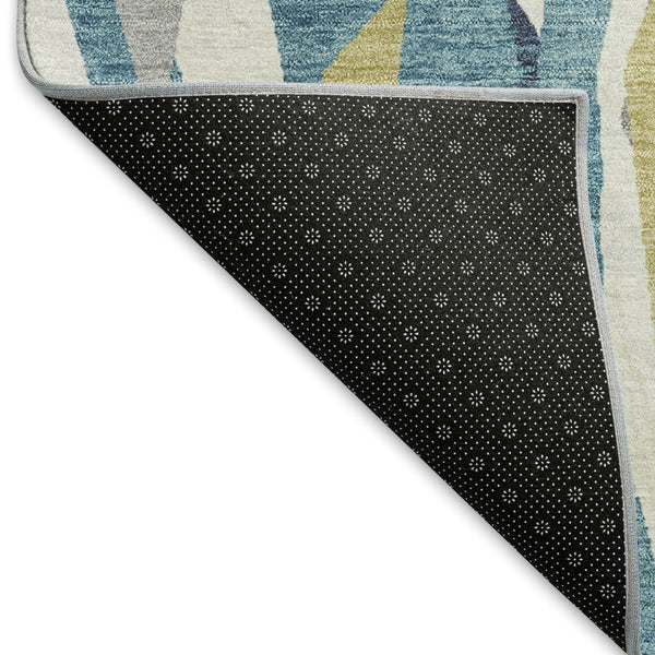 HomeRoots 10' X 14' Teal Blue Yellow Striped Area Rug - Durable, Washable for Indoor & Outdoor High-Traffic Use 659645
