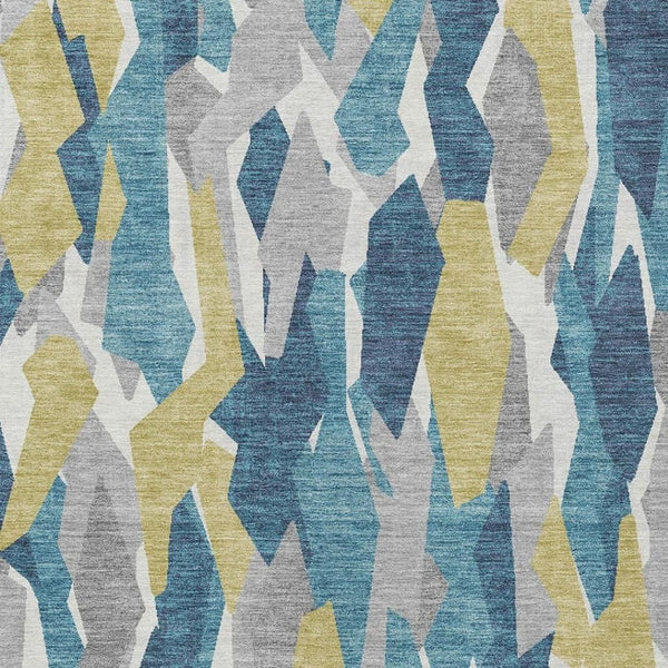 HomeRoots 10' X 14' Teal Blue Yellow Striped Area Rug - Durable, Washable for Indoor & Outdoor High-Traffic Use 659645