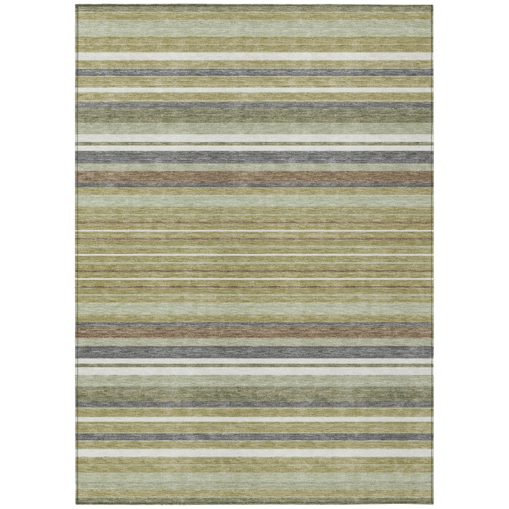 HomeRoots 5' Indoor Outdoor Area Rug – Artichoke Green, Pewter & Ivory Striped, Washable, Durable & Stylish! 659647
