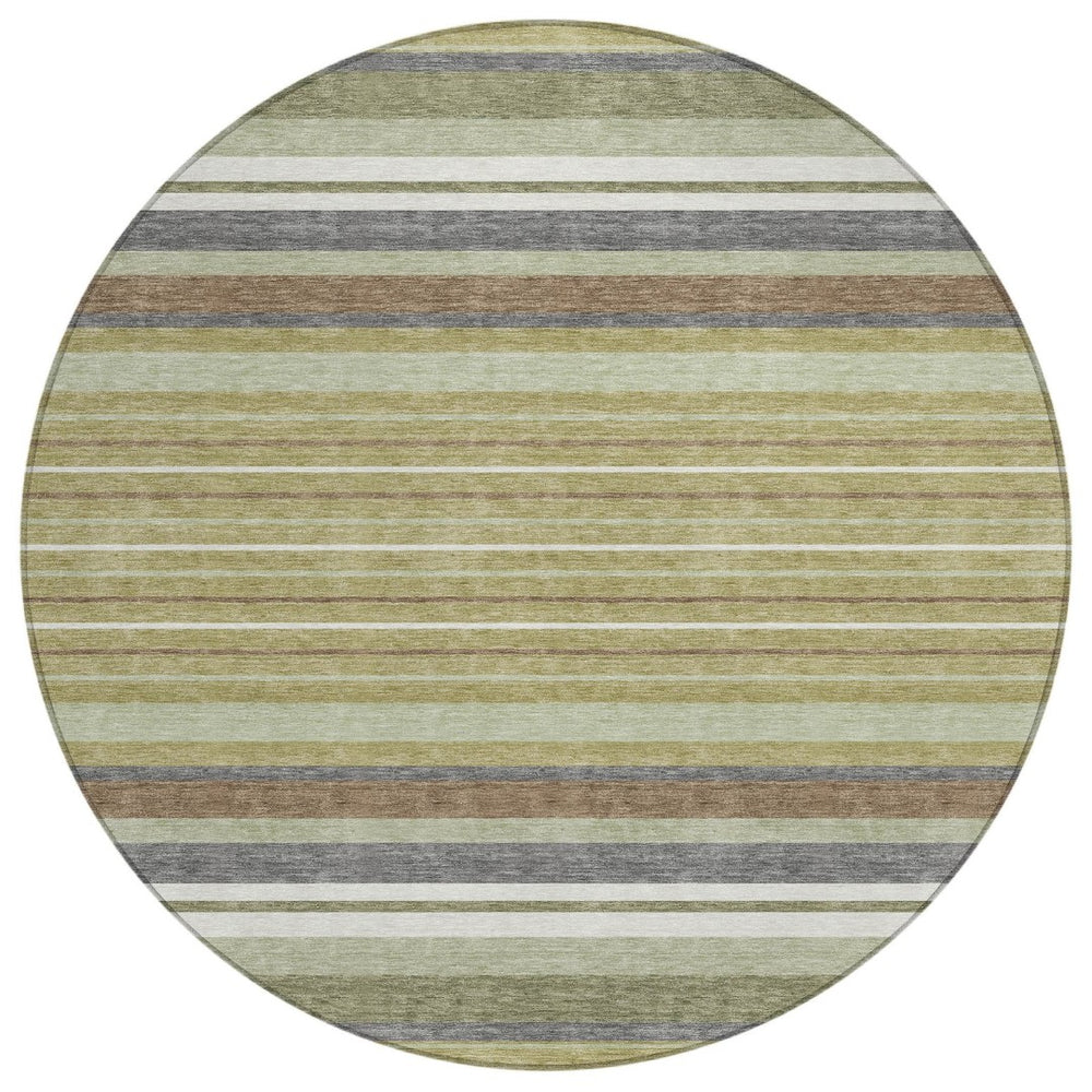 HomeRoots 8' Artichoke Green Round Striped Washable Rug - Stylish for Indoor & Outdoor Spaces, Easy Care! 659648