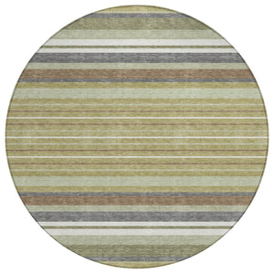 HomeRoots 8' Artichoke Green Round Striped Washable Rug - Stylish for Indoor & Outdoor Spaces, Easy Care! 659648