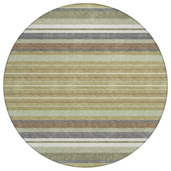 HomeRoots 8' Artichoke Green Round Striped Washable Rug - Stylish for Indoor & Outdoor Spaces, Easy Care! 659648