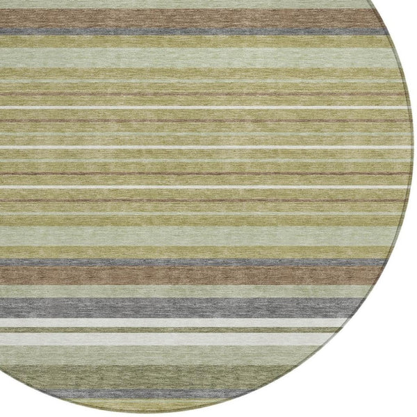 HomeRoots 8' Artichoke Green Round Striped Washable Rug - Stylish for Indoor & Outdoor Spaces, Easy Care! 659648