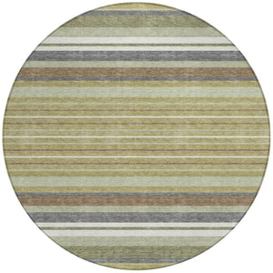HomeRoots 8' Artichoke Green Round Striped Washable Rug - Stylish for Indoor & Outdoor Spaces, Easy Care! 659648