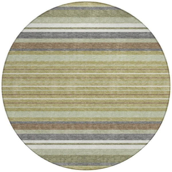 HomeRoots 8' Artichoke Green Round Striped Washable Rug - Stylish for Indoor & Outdoor Spaces, Easy Care! 659648