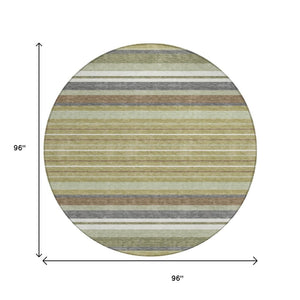 HomeRoots 8' Artichoke Green Round Striped Washable Rug - Stylish for Indoor & Outdoor Spaces, Easy Care! 659648