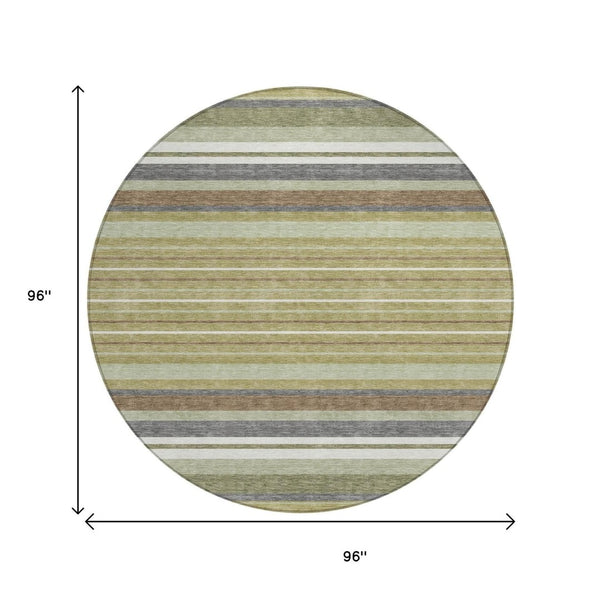 HomeRoots 8' Artichoke Green Round Striped Washable Rug - Stylish for Indoor & Outdoor Spaces, Easy Care! 659648