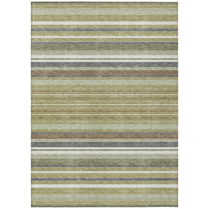 HomeRoots 9' X 12' Stylish Artichoke Green Striped Washable Indoor/Outdoor Rug for Home & Patio Use 659650