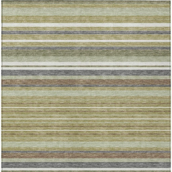 HomeRoots 10' Artichoke Green Striped Washable Area Rug - Indoor/Outdoor, Durable & Stylish for High Traffic Use 659651