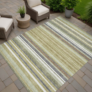 HomeRoots 10' Artichoke Green Striped Washable Area Rug - Indoor/Outdoor, Durable & Stylish for High Traffic Use 659651