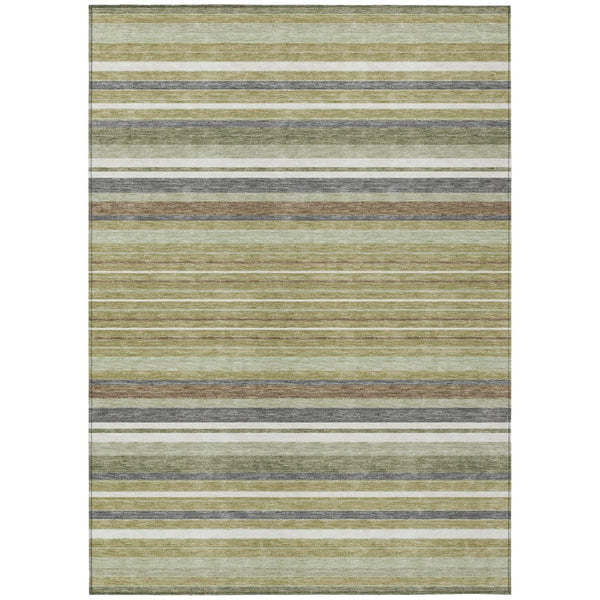 HomeRoots 10' Artichoke Green Striped Washable Area Rug - Indoor/Outdoor, Durable & Stylish for High Traffic Use 659651