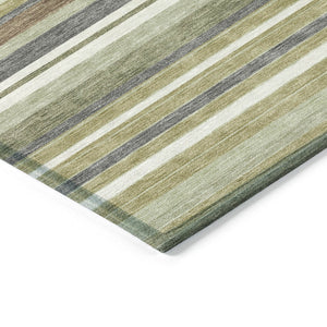 HomeRoots 10' Artichoke Green Striped Washable Area Rug - Indoor/Outdoor, Durable & Stylish for High Traffic Use 659651