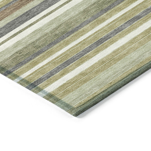 HomeRoots 10' Artichoke Green Striped Washable Area Rug - Indoor/Outdoor, Durable & Stylish for High Traffic Use 659651