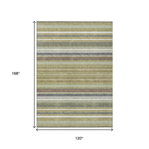 HomeRoots 10' Artichoke Green Striped Washable Area Rug - Indoor/Outdoor, Durable & Stylish for High Traffic Use 659651