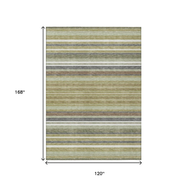 HomeRoots 10' Artichoke Green Striped Washable Area Rug - Indoor/Outdoor, Durable & Stylish for High Traffic Use 659651