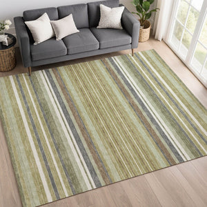 HomeRoots 10' Artichoke Green Striped Washable Area Rug - Indoor/Outdoor, Durable & Stylish for High Traffic Use 659651