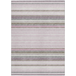 HomeRoots 5' X 8' Blush Purple & Ivory Striped Area Rug - Durable, Washable, Perfect for Indoor & Outdoor Spaces! 659653
