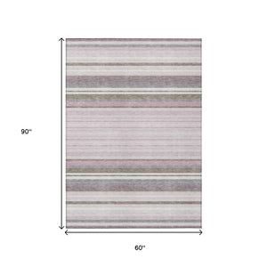 HomeRoots 5' X 8' Blush Purple & Ivory Striped Area Rug - Durable, Washable, Perfect for Indoor & Outdoor Spaces! 659653