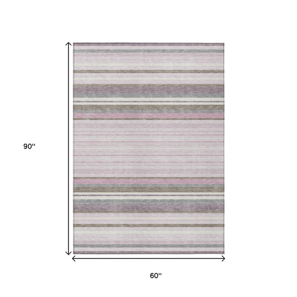 HomeRoots 5' X 8' Blush Purple & Ivory Striped Area Rug - Durable, Washable, Perfect for Indoor & Outdoor Spaces! 659653