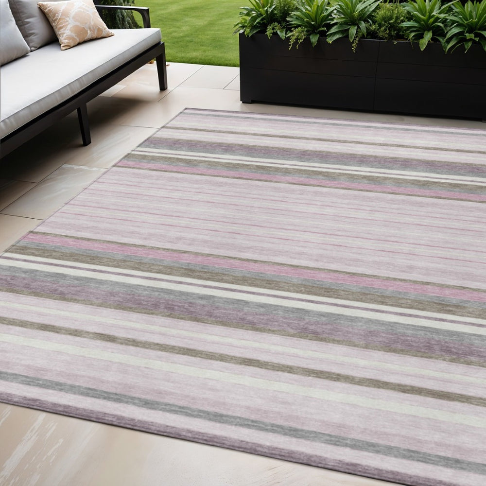 HomeRoots 5' X 8' Blush Purple & Ivory Striped Area Rug - Durable, Washable, Perfect for Indoor & Outdoor Spaces! 659653