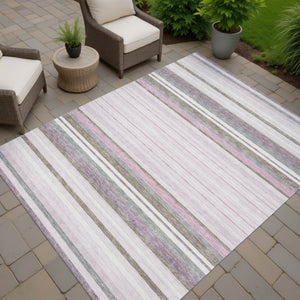 HomeRoots 5' X 8' Blush Purple & Ivory Striped Area Rug - Durable, Washable, Perfect for Indoor & Outdoor Spaces! 659653