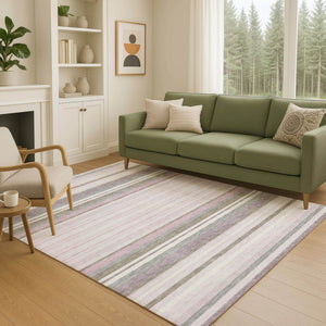 HomeRoots 5' X 8' Blush Purple & Ivory Striped Area Rug - Durable, Washable, Perfect for Indoor & Outdoor Spaces! 659653