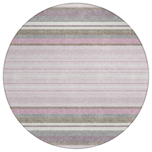HomeRoots 8' Stylish Blush Purple & Ivory Round Striped Area Rug - Washable, Durable for Indoor & Outdoor Use 659654