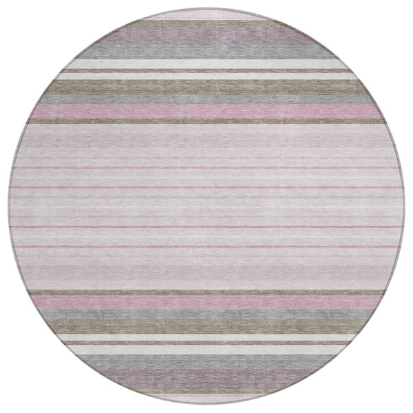 HomeRoots 8' Stylish Blush Purple & Ivory Round Striped Area Rug - Washable, Durable for Indoor & Outdoor Use 659654