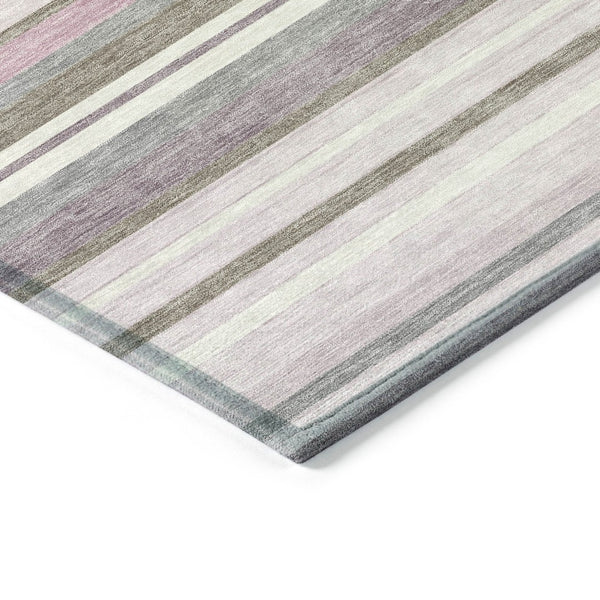 HomeRoots 8' Stylish Blush Purple & Ivory Round Striped Area Rug - Washable, Durable for Indoor & Outdoor Use 659654