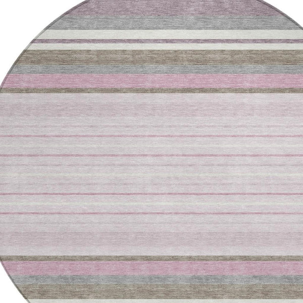 HomeRoots 8' Stylish Blush Purple & Ivory Round Striped Area Rug - Washable, Durable for Indoor & Outdoor Use 659654