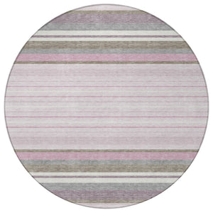 HomeRoots 8' Stylish Blush Purple & Ivory Round Striped Area Rug - Washable, Durable for Indoor & Outdoor Use 659654