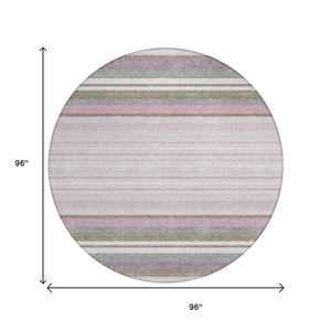 HomeRoots 8' Stylish Blush Purple & Ivory Round Striped Area Rug - Washable, Durable for Indoor & Outdoor Use 659654