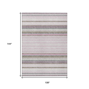 HomeRoots 9' X 12' Blush Purple & Ivory Striped Indoor/Outdoor Area Rug – Durable, Washable, Stylish Design! 659656