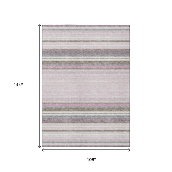 HomeRoots 9' X 12' Blush Purple & Ivory Striped Indoor/Outdoor Area Rug – Durable, Washable, Stylish Design! 659656