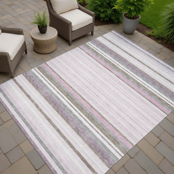 HomeRoots 10' Stylish Blush Purple & Ivory Striped Area Rug - Washable, Durable for Indoor & Outdoor Use 659657
