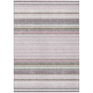 HomeRoots 10' Stylish Blush Purple & Ivory Striped Area Rug - Washable, Durable for Indoor & Outdoor Use 659657