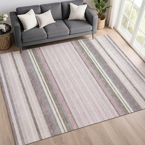 HomeRoots 10' Stylish Blush Purple & Ivory Striped Area Rug - Washable, Durable for Indoor & Outdoor Use 659657