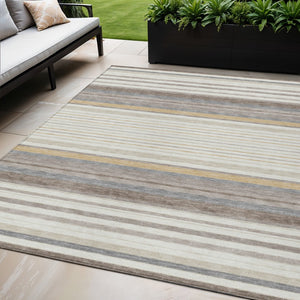 HomeRoots 5' Classic Striped Indoor Outdoor Area Rug in Ivory, Taupe & Beige - Washable, Durable, Versatile Design 659659