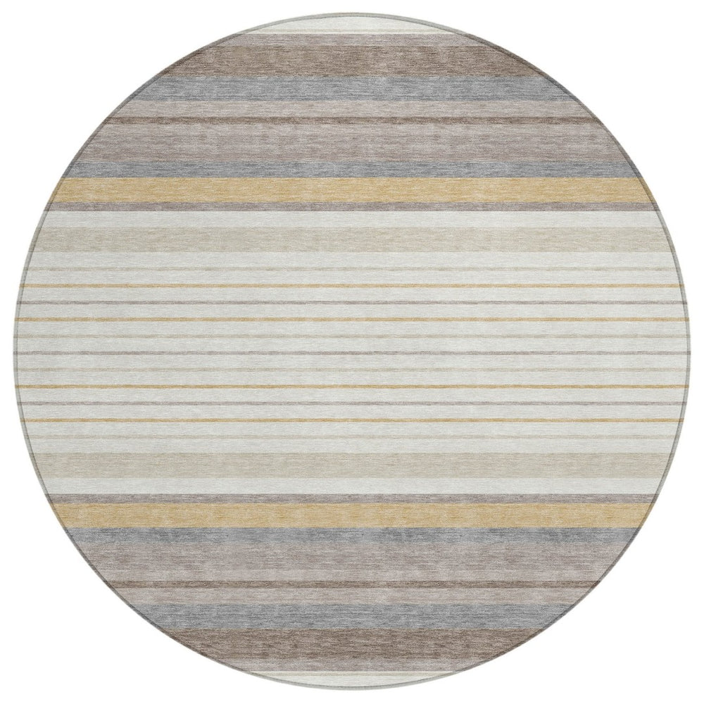 HomeRoots 8' Round Striped Area Rug in Ivory, Taupe & Beige - Stylish, Washable, Durable for Indoor/Outdoor Use 659660