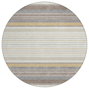 HomeRoots 8' Round Striped Area Rug in Ivory, Taupe & Beige - Stylish, Washable, Durable for Indoor/Outdoor Use 659660