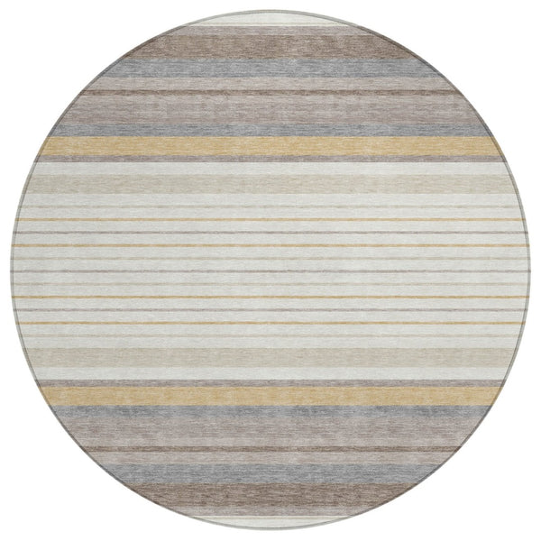 HomeRoots 8' Round Striped Area Rug in Ivory, Taupe & Beige - Stylish, Washable, Durable for Indoor/Outdoor Use 659660