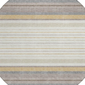 HomeRoots 8' Round Striped Area Rug in Ivory, Taupe & Beige - Stylish, Washable, Durable for Indoor/Outdoor Use 659660
