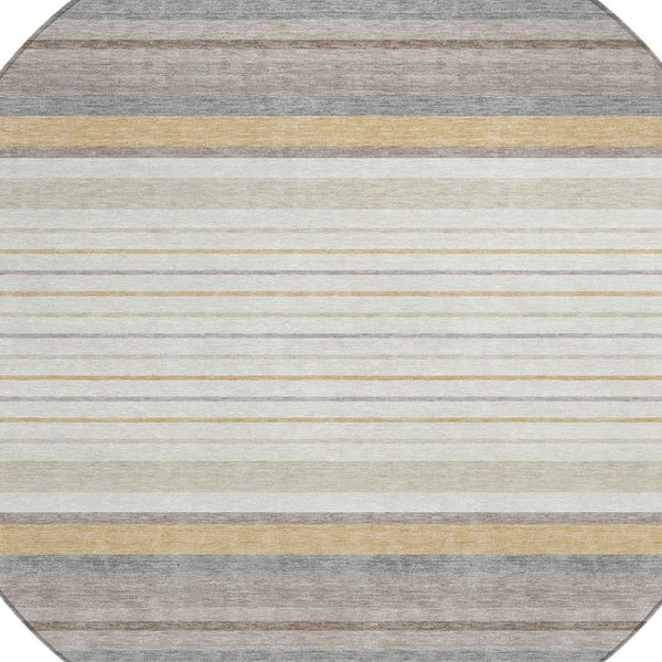 HomeRoots 8' Round Striped Area Rug in Ivory, Taupe & Beige - Stylish, Washable, Durable for Indoor/Outdoor Use 659660