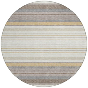 HomeRoots 8' Round Striped Area Rug in Ivory, Taupe & Beige - Stylish, Washable, Durable for Indoor/Outdoor Use 659660