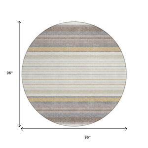 HomeRoots 8' Round Striped Area Rug in Ivory, Taupe & Beige - Stylish, Washable, Durable for Indoor/Outdoor Use 659660