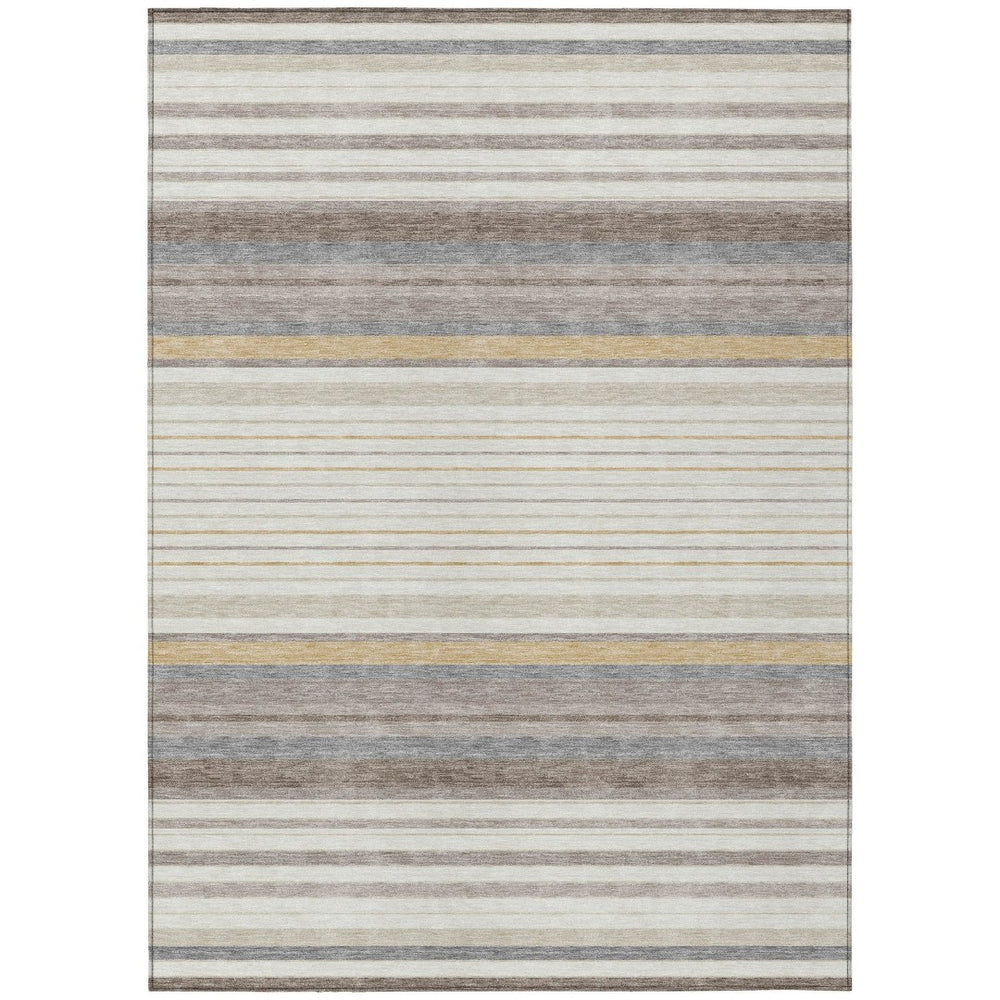 HomeRoots 8' X 10' Striped Washable Area Rug - Durable Ivory, Taupe, Beige Design for Indoor & Outdoor Spaces 659661